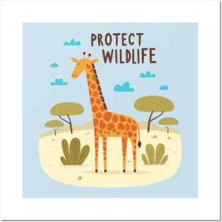 Giraffe Protect Wildlife Kids Posters and Art